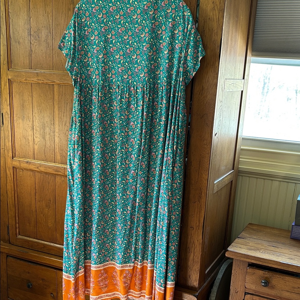 NATURAL LIFE Teal Floral Maxi Dress with Orange Hem - Picture 4 of 8